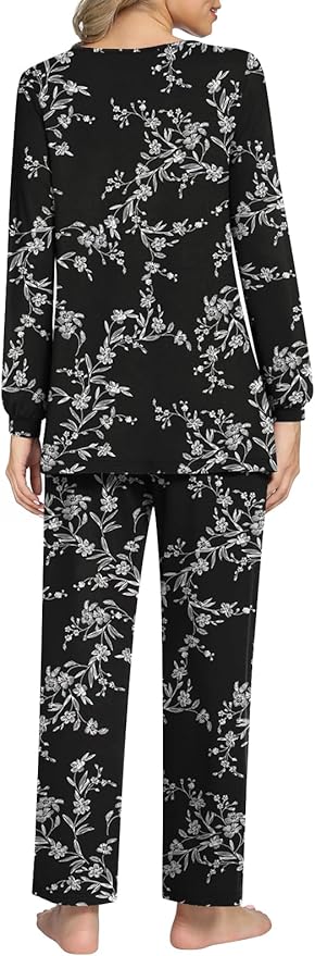 Anyally Women's Plus Size Pajama Sets Ladies Fall Pjs 2 Pieces Lounge Outfits V Neck Long Sleeves Sleepwear with Pockets