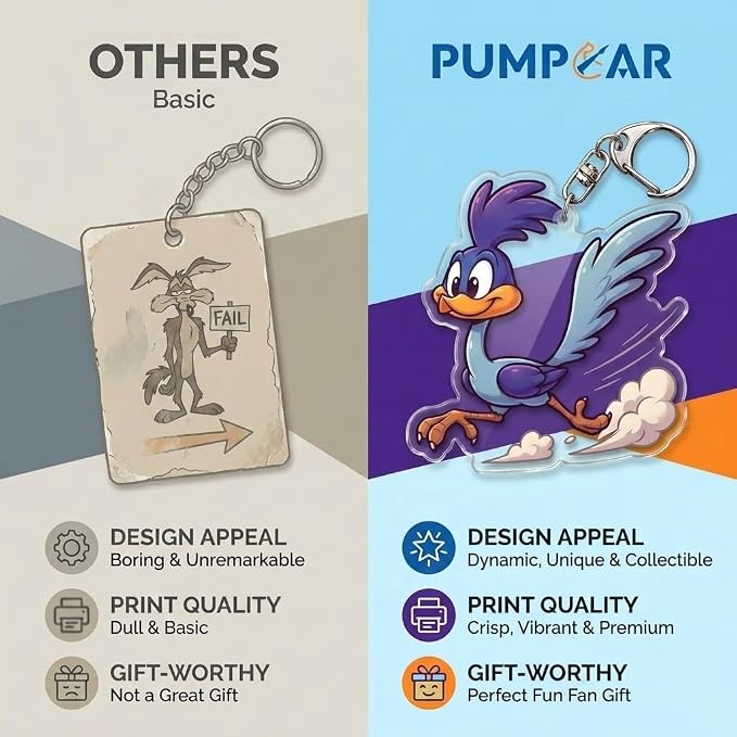PumpCar Acrylic Keychain Double-Sided Charm Key Ring with Metal Clip Backpack Charm Bag and Car Key Accessory Collectible