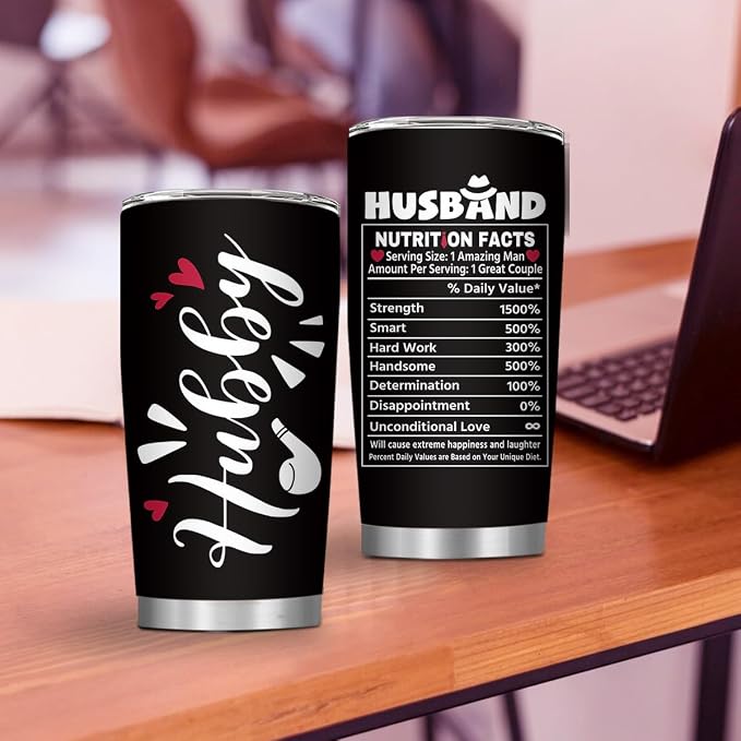 Gifts for Husband from Wife, 20oz Husband Tumbler, Husbands Gifts for Birthday Wedding Anniversary Thanksgiving Christmas, Romantic Gift for Him, Hubby Tumbler with Straw, 1 PCS
