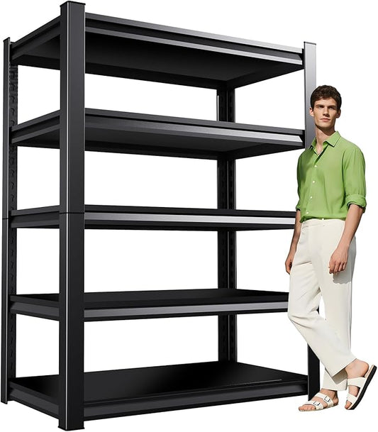Garage Shelving,Heavy Duty Garage Storage Shelves,Metal Shelving Unit,5 Tier Adjustable Steel Utility Shelf,Use for Basement,Warehouse, Pantry Closet,Black (Steel-72 H*45.7" W*19.7" D)