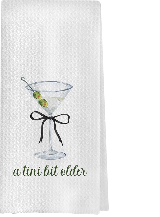 Martini Cocktail Kitchen Towels - Tini Bit Older Decorative Waffle Dish Towels, Coquette Martini Bar Party Decorations, Hand Tea Towel, 16x24 Inch