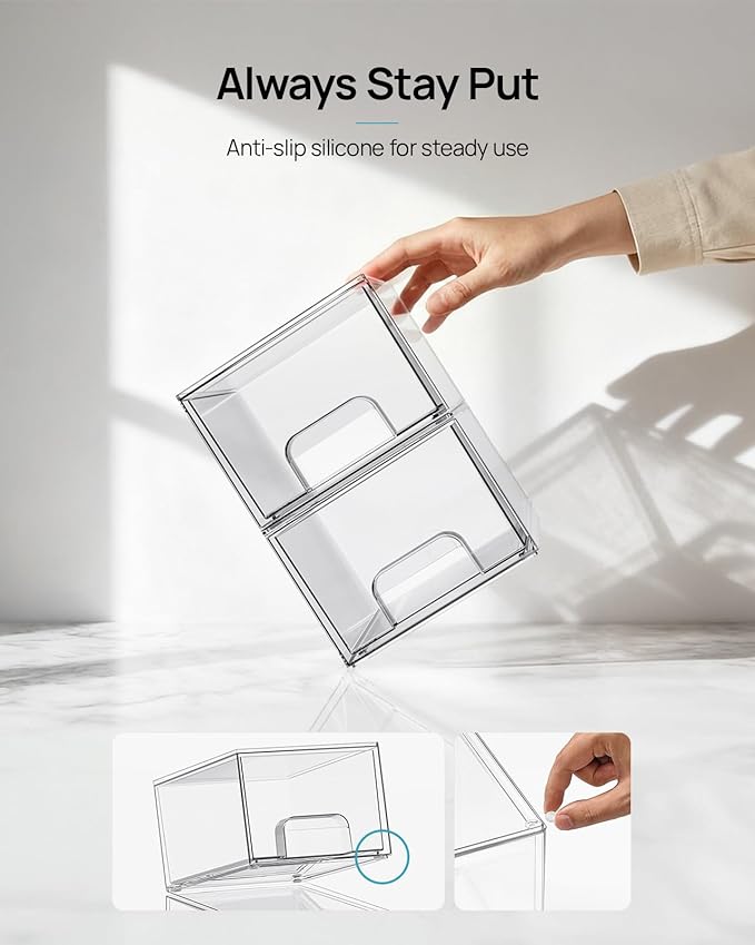 Vtopmart 10 Pack Clear Small Stackable Storage Drawers,Acrylic Bathroom Makeup Organizer,Plastic Storage Bins For Vanity, Undersink, Kitchen Cabinets, Pantry, Home Organization