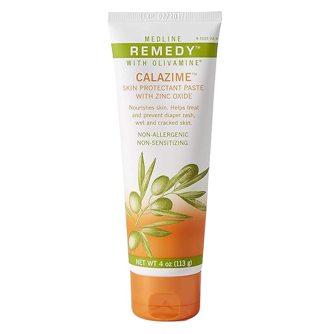 Medline Remedy Olivamine Calazime Skin Protectant Paste Cream, Used with Dry Chapped from Diaper Rash, Incontinence, Dermatitis, Psoriasis, Burns, Bites, White, 4 Oz