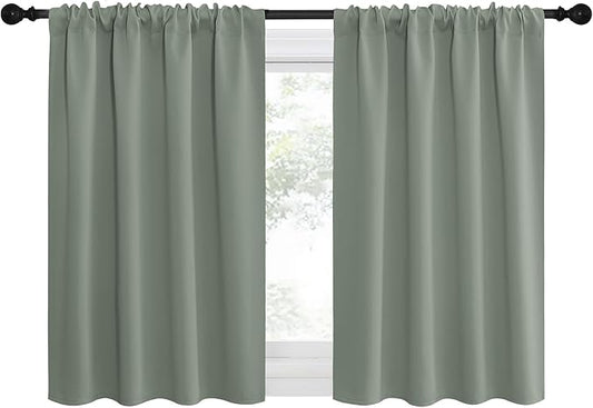 NICETOWN 2 Panels Blackout Curtains, Rod Pocket Thermal Insulated Drapes for Kitchen, Heavy Duty Small Window Treatment for Dorm Room, Studio Apartment, Basement (Greyish Green, W42 x L30)
