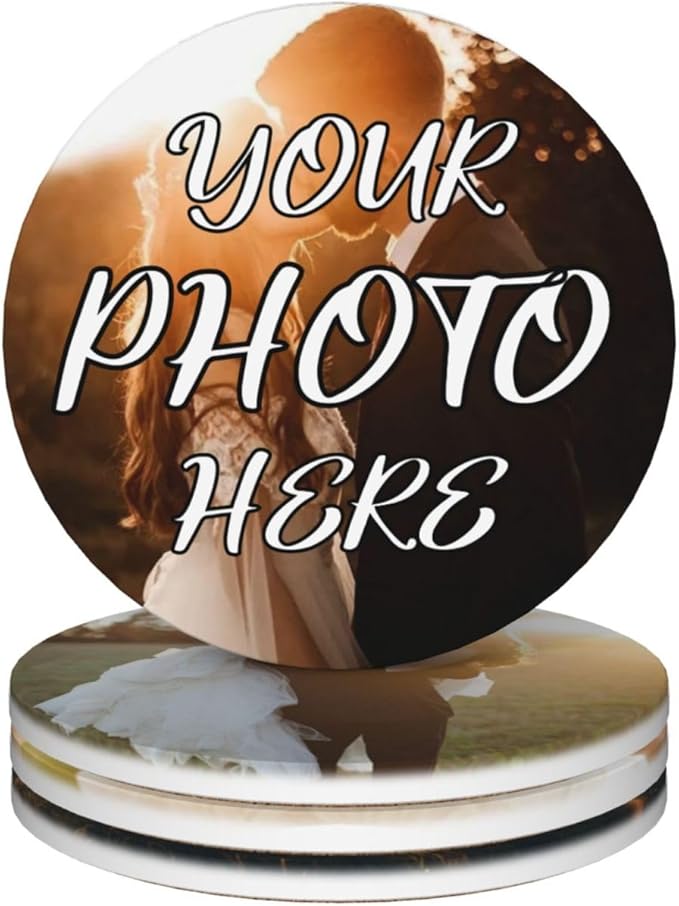 Custom Coasters, Personalized Ceramic Coasters with Photo Logo Text, Customized Cup Mat for Weddings, Bars, Coffee Table, Homes, Offices 4PCS