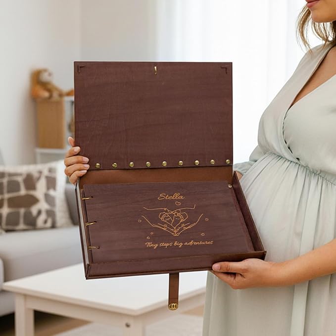Personalized Baby Photo Album - Wooden Baby Memory Book - Custom Name Baby Scrapbook,Baby Album and Memory Book - Unique Newborn Baby Gift for New Parents