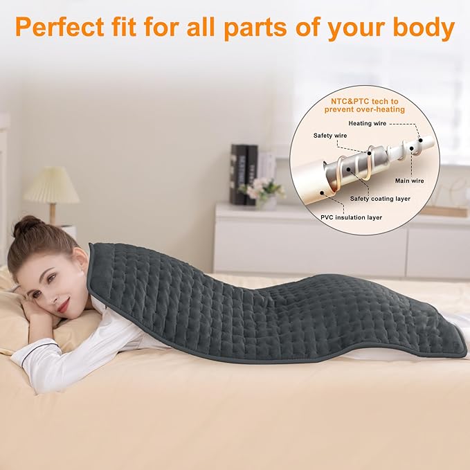 Deepsoon Heating Pad,Electric Heating Pads for Back,Neck,Abdomen,Moist Heating Pad for Shoulder,Knee,Arms,Legs,Dry/Moist Heat & Auto Shut Off,Christmas Gifts for Men and Women,Dark Gray,40x20 Inch