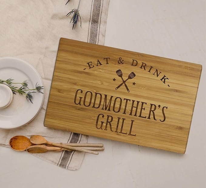 Andaz Press Large Bamboo Wood BBQ Cutting Board Gift, 17.75 x 11-inch, Godmother's Grill, 1-Pack, Laser Engraved Serving Chopping Board Christmas Birthday Cutting Boards For Kitchen