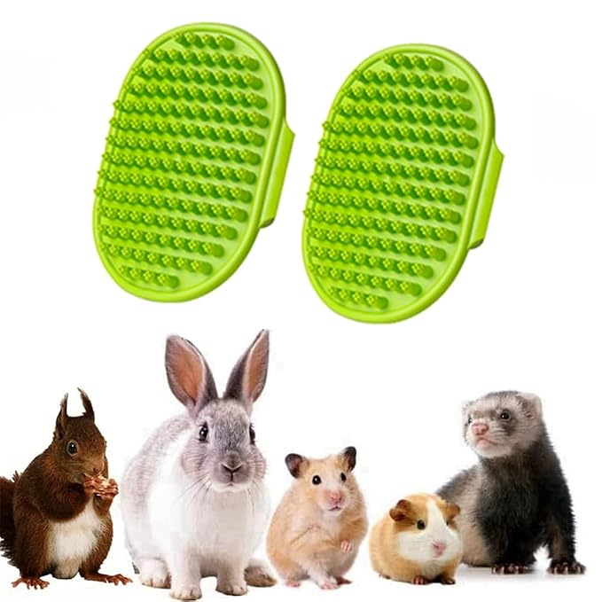 2PCS Dog Bath Scrubber Brush Rabbit Shampoo Brush for Small Animal Shower Washing Brush with Adjustable Handle for Pets Grooming Ferret Guinea Pig Squirrel (Short Pins)
