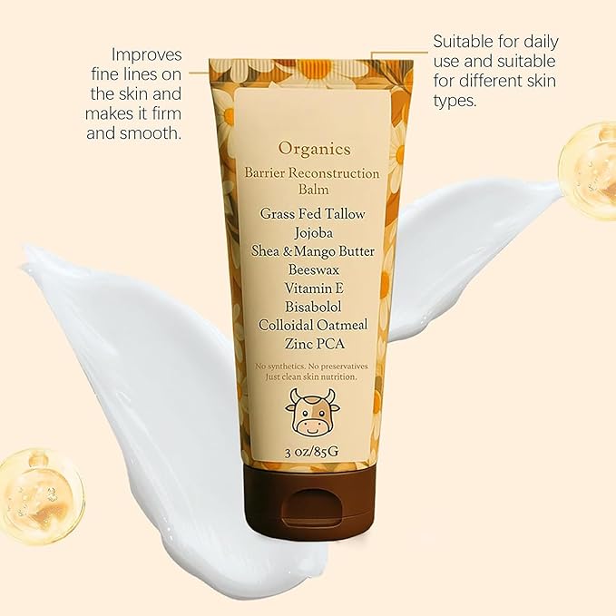 𝐁𝐞𝐥𝐚𝐧𝐨 Tallow Glow, 𝐁𝐞𝐥𝐚𝐧𝐨 Tallow Barrier Reconstruction Balm, With Colloidal Oatmeal Organics Tallow, Deep Nourishment & Lasting Resilience, Soothes And Replenishes Skin (3PCS)