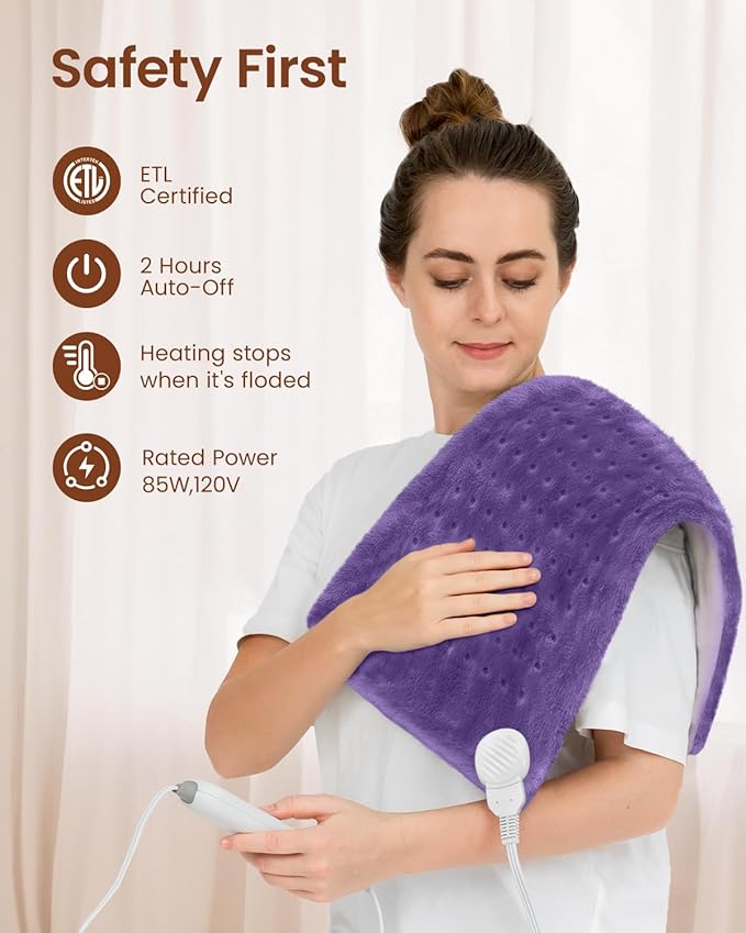 RENPHO Electric Heating Pads, Heating Pad for Back Pain & Cramps Relief, FSA Eligible HSA Store, Mothers Day Gifts & Birthday Gifts for Her Him, ETL Certified, Auto Shut Off, 12" x 24" Violet