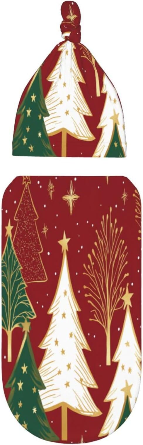 Christmas Baby Swaddle Blanket and Hat Set for Newborn Boys Girls Soft Infant Wrap Sleep 0-6 Months Christmas Tree-6