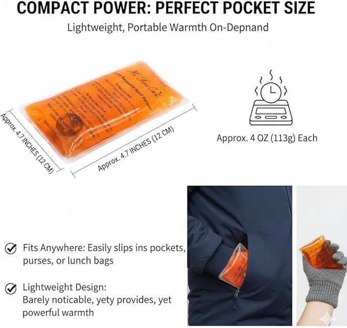 Reusable Snap Heat Pack, Hand Warmers Click, Boil Click Heat Pocket Hand Warmer, Pouch Gel Hand Warmers Long Lasting Warmth (4 Pack