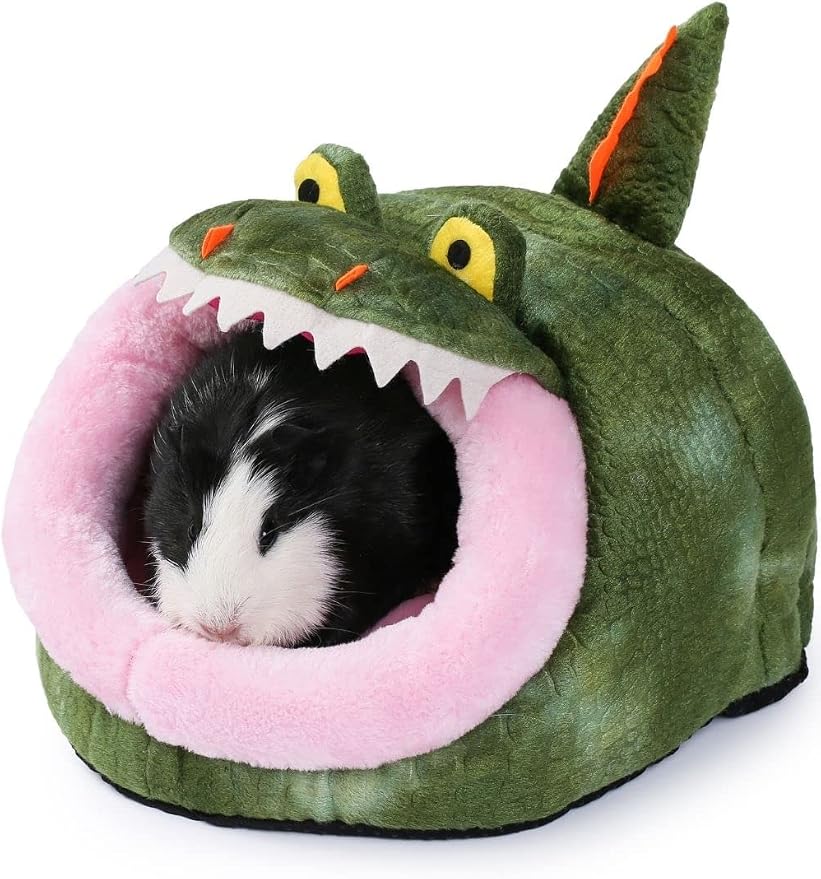 JanYoo Chinchilla Hideout Bed House Toys and Accessories Cage Cave Cute Cube Cup Hide for Bearded Dragon Ferret(L,Crocodile)