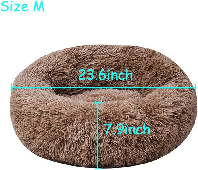 Dog Bed for Small Dogs & Cats, 24 Inch Medium Fluffy Washable Donut Bed | Plush Puppy Bed and Cat Bed for Pets up to 25 lb, High-Loft Polyester Fill with Water-Resistant Non-Skid Base for Indoor Use