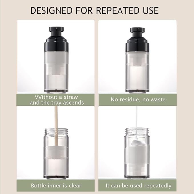 Wide Caliber airless Vacuum Pump Bottle, Reusable Cosmetics Pump Dispenser, DIY Easy Canned, Translucent Black Travel Size can be Packaged Separately Shampoo Light Lotion, etc. (1.7/oz, 4 Packs)