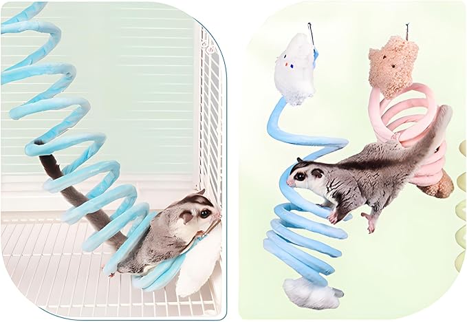 2Pcs Elastic Sugar Glider Climbing Rope Toys, Hanging Cage Accessory | Enrichment Toys Wrapped in Short Plush for Soft Touch & Spring Design Boost Climbing Fun & Build Small Pets’ Climb Strength