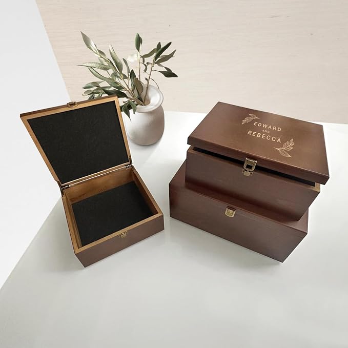 Wedding Memory Box, Personalized Keepsake Wood Box, walnut colored Wood Keepsake Box, Custom Wedding Gift, Custom Photo Box, Gifts for Her