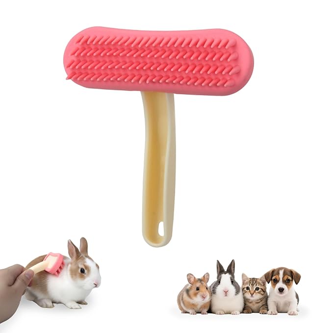 Guinea Pig and Bunny Brush, Beauty Silicone Brush, Soft Smoothing Dog Brush, Shedding Season Helps Untangle Mats and Comb Loose Fur for Chinchillas, Rabbits, Guinea Pigs and Puppies (Pink)