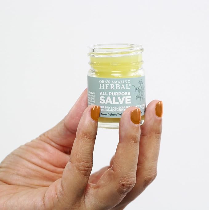 Ora's Amazing Herbal All Purpose Salve, Natural Healing Ointment, Tea Tree Oil Skin Balm, Comfrey Calendula Thyme Plantain, Hand Salve, Rash Cream, Dry Skin Repair, Itch Relief, 1 oz Glass Jar
