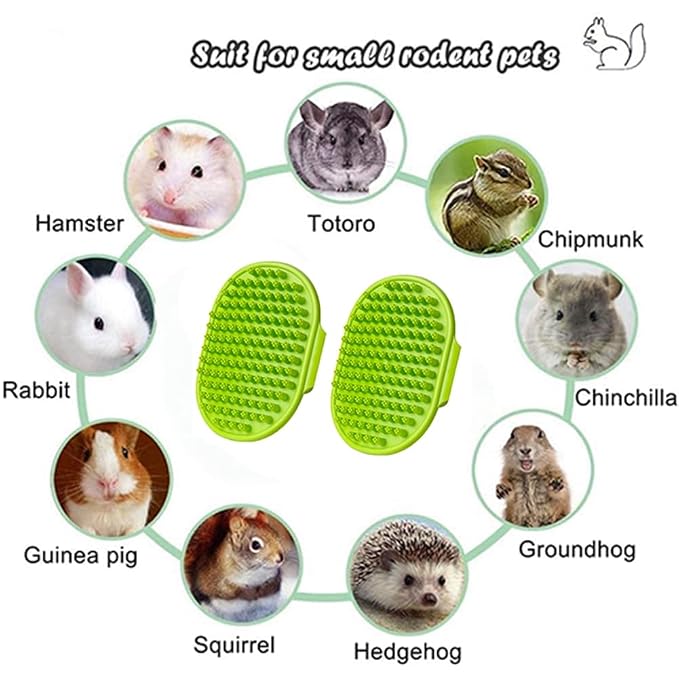 2PCS Dog Bath Scrubber Brush Rabbit Shampoo Brush for Small Animal Shower Washing Brush with Adjustable Handle for Pets Grooming Ferret Guinea Pig Squirrel (Short Pins)
