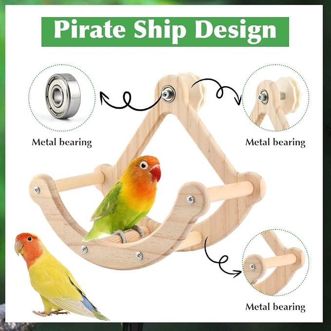 Bird Perch Toy, Interactive Rocking Parakeet Toys and Perches, Wooden Exercise Cockatiel Toys, Intelligence Birds Enrichment Toy for Parrot, Bird Cage Perch for Budgies Conure