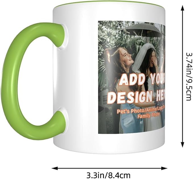 Custom Mugs and Coffee Cups Partial or Full Size Printed Creative Designs Customizable with Your Photos Images Text (Partial, Green)