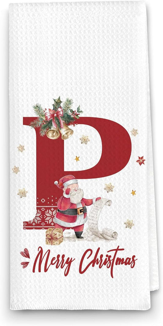Christmas Initial Letter P Kitchen Towels Personalized Gifts Dish Towels Hand Towels for Kitchen Decorations, Christmas Birthday Gifts for Women, 24x16 Inch