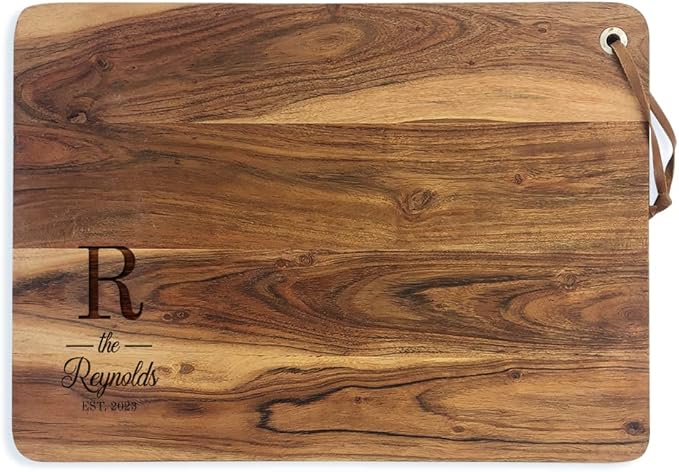 Personalized Acacia Wood Cutting Board, Custom Engraved with Initial & Last Name, Elegant Charcuterie or Serving Board for Wedding, Housewarming, or Anniversary