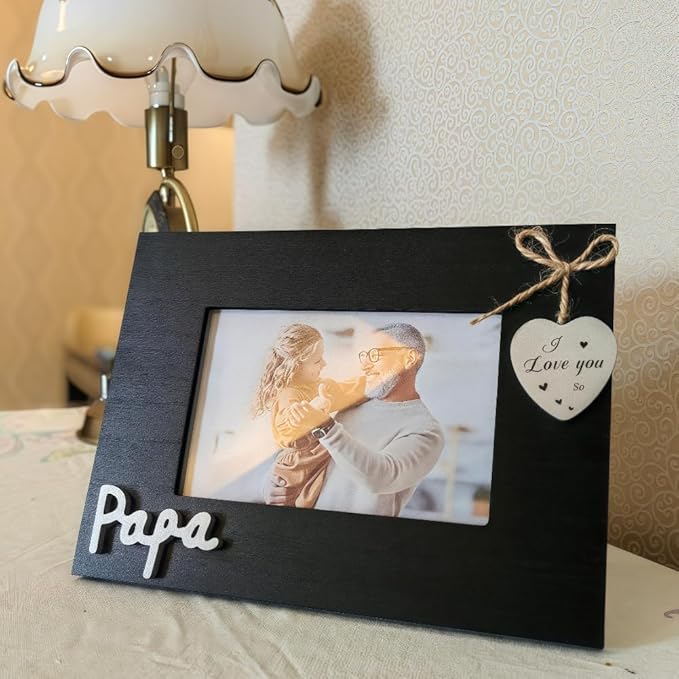 I Love You Papa Photo Frame Horizontal 4x6, Black Heart Grandpa Picture Frame,Father Day Gift,Grandparent's Day Gift from Grandchildren, Grand Father Frame (Papa Horizontal)