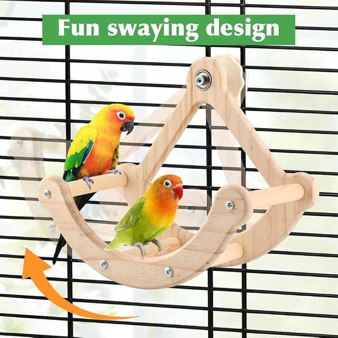 Bird Perch Toy, Interactive Rocking Parakeet Toys and Perches, Wooden Exercise Cockatiel Toys, Intelligence Birds Enrichment Toy for Parrot, Bird Cage Perch for Budgies Conure
