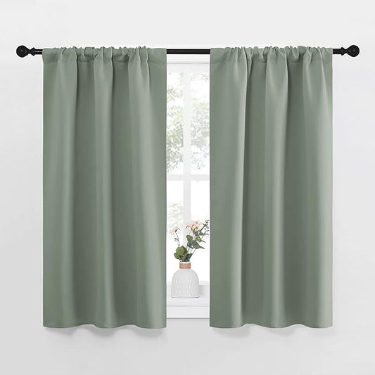 NICETOWN Window Curtains Blackout Drapes - Thermal Insulated Solid Rod Pocket Blackout Curtains/Draperies for Living Room (Greyish Green, One Pair, 34 by 45-Inch)