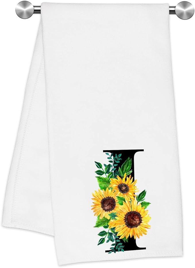 Monogrammed Sunflower Hand Towels,Ini-tial I Tea Towel Letter Kitchen Towels,Sunflower Gifts for Women,Monogram Dish Towel 17x23 Inch,Kitchen Bathroom Decorative Ini-tial Gifts for Mom Wife