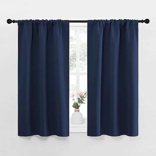 NICETOWN Kitchen Curtains, Short Blackout Curtains & Drapes, Thermal Insulated Rod Pocket Window Treatment Draperies for Nursery (Navy, 34" x 40", Set of 2)