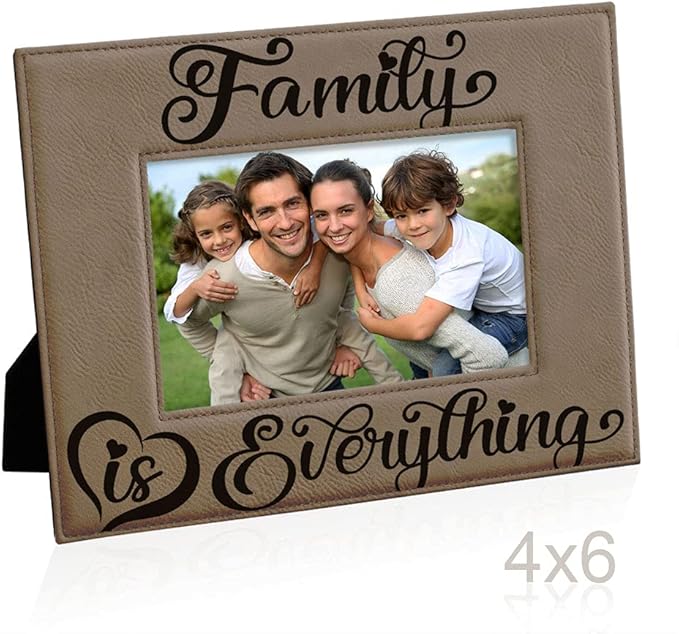 KATE POSH Family is Everything Engraved Leather Picture Frame (4x6-Horizontal)