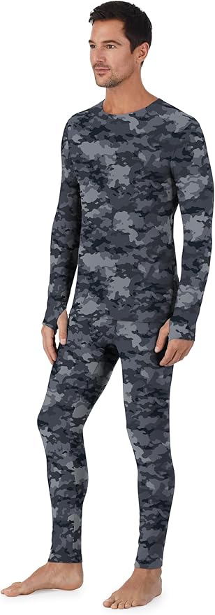 Cuddl Duds Mens Heavyweight Cold Weather Fleece Lined Thermal Set – Long Sleeve Shirt & Leggings – Lounge Sets for Men
