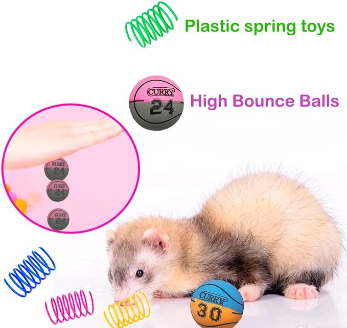 14 pcs Ferret Squeaky Toys Set Rubber Balls Ferret Teeth Grinding Chewing Balls Teething Bouncy Bell Ball Interactive Sound Squeaker Toy Exercise Scratch Chew Toy for Ferrets Pet Cat Dog Small Animals