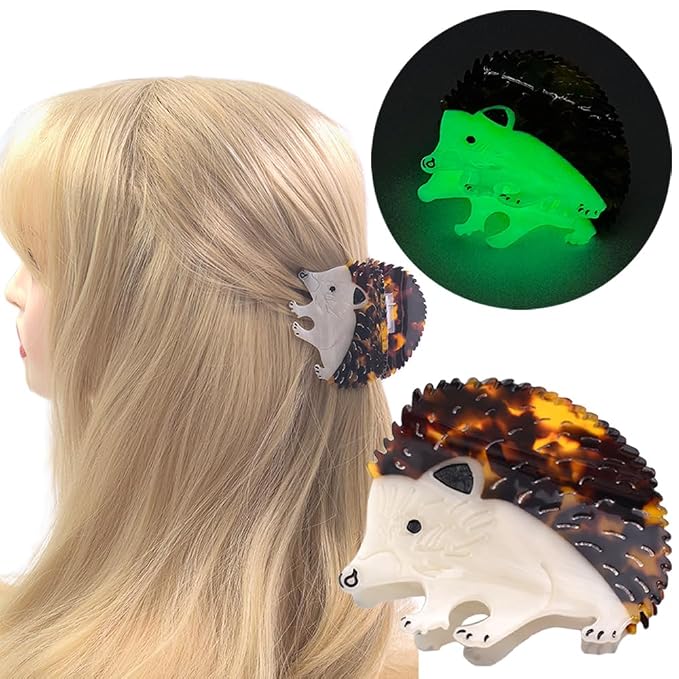 Autumn Hedgehog Shape Hair Claw Clip Glow in the Dark Animal Non-Slip Hair Accessories for Thin Medium Hair Women Girls