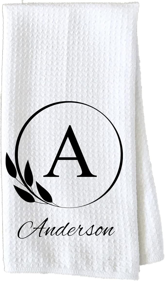 Personalized Kitchen Towel | Custom Tea Towel | Family Name Dish Towel | Kitchen Decor | Hand Towel | Housewarming Gift | Monogram Dishcloth (Wreath 8)