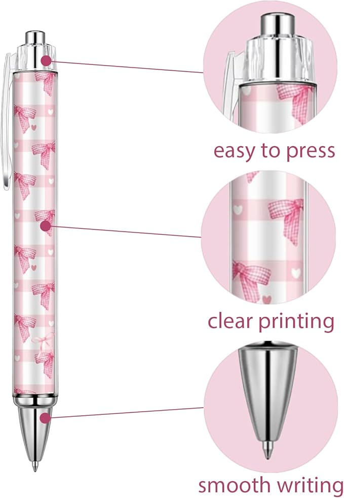 22 Pcs Cute Pink Bow Stuff,10 Pink Coquette Bow Pens and 12 Pads Bow Sticky Notes,Valentines Gifts,Black Ink Ballpoint Pens for Birthday Party Back to School Student Gift Women Office School Supplies