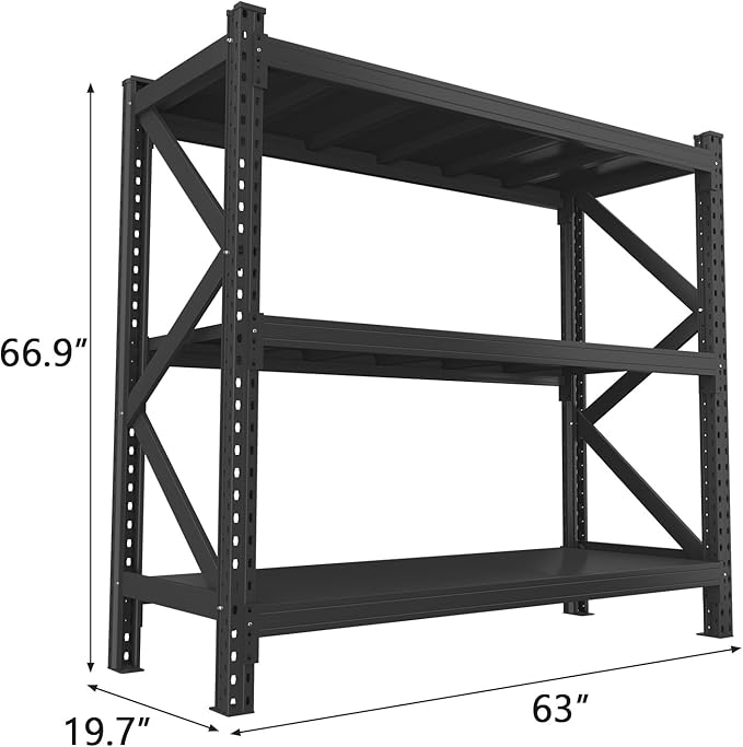 Heavy Duty Metal Garage Shelving Unit,Adjustable Storage Shelves, Steel Shelving, 4500 lbs Capacity, Industrial Shelves for Heavy Tools and Equipment, 63" Wx 19.7" D x 66.9" H