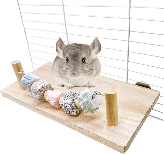 Hamster Platform Chinchilla Ledge Chew Toys with Lava Stone Block for cage | Wooden Climb Rest Shelf, Nail Trimming Bird Perch, Teeth Grinding Toys for Gerbil Mouse Parakeets Budgie Rat Cage Accessories