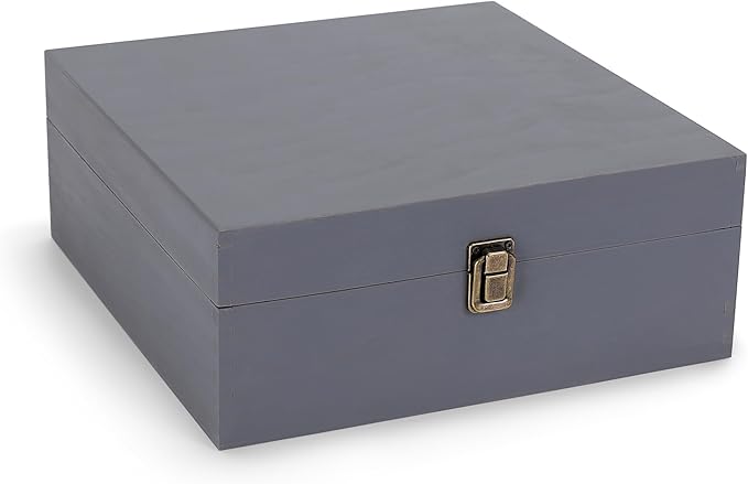 makerflo Medium Grey Pine Wood Memory Box with Hinged with Clasp, Black Felt Inside, Keepsake Wooden Box Ideal for Craft and Personalization (Laser Engraving, Epoxy, UV DTF, and Vinyl) – Pack of 24