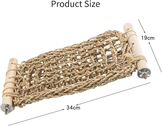 SNBBGTLadder Perch for Cage,Bird Water Grass Net Hammock Toy,Natural Hand-Woven Parrot Net Climbing Chewing Hammock,Suitable for Various Parrots，Natural. ﻿