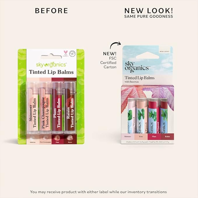 Sky Organics Tinted Lip Balms with Beeswax and a Rich Nourishing Blend of Plant Oils, Moisturizing Lip Balm to Lock In Moisture and Add A Sheer Wash Of Color & Shine, Four Assorted Flavors, 4pk.
