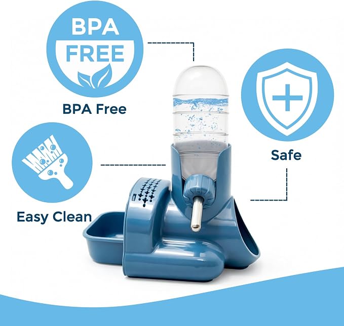 VANNON 3-in-1 Hamster Water Bottle with Food Bowl & Hideout Base, Blue | 3-in-1 feeding station combines water, food and hideout space to help keep hamster cages organized and easy to maintain.