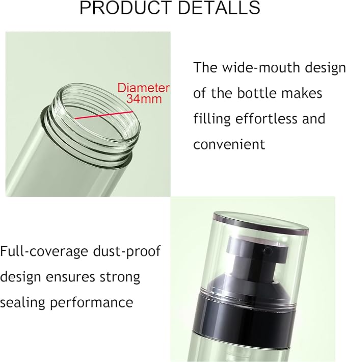 Wide Caliber airless Vacuum Pump Bottle, Reusable Cosmetics Pump Dispenser, DIY Easy Canned, Translucent Black Travel Size can be Packaged Separately Shampoo Light Lotion, etc. (1.0/oz, 5 Packs)