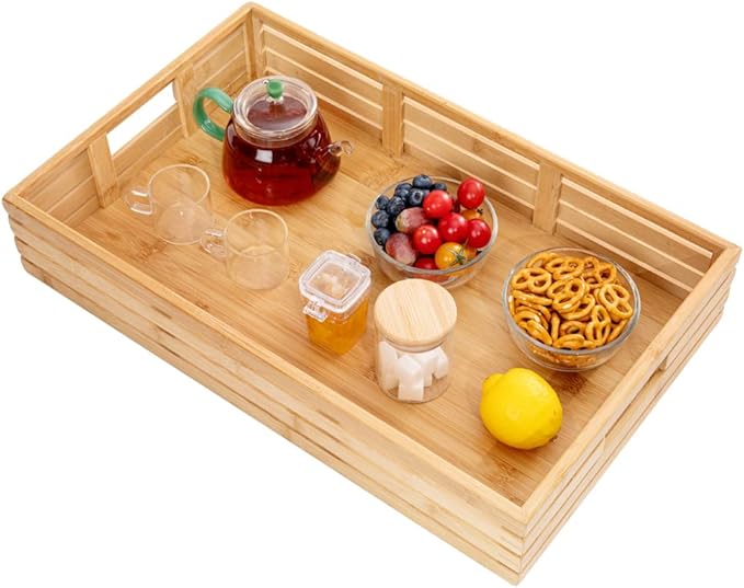 Restaurantware-20.75 x 13 x 3.75 Inch Breakfast Tray, 1 Rectangle Tray With Handles - Pallet Design, Chip-resistant, Bamboo Butler Holding Serving Tray, Shatterproof, For Meals, Snacks, And Beverages