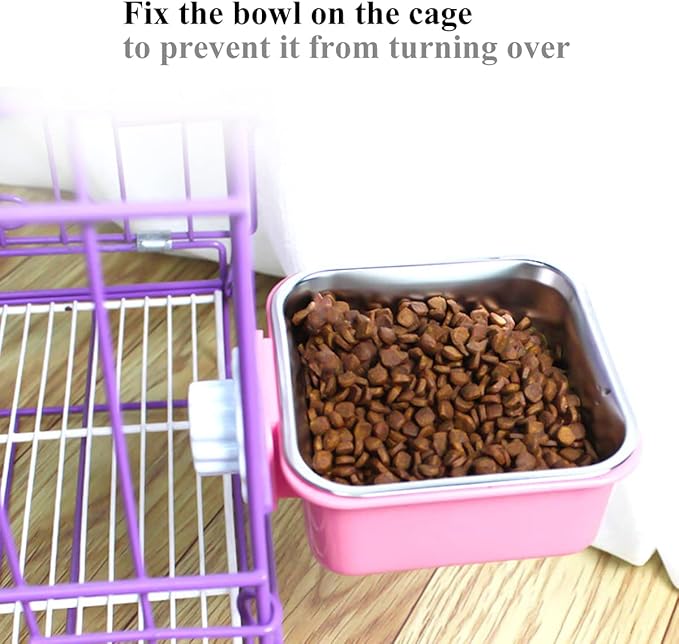 Dog Crate Bowl, Hanging Stainless Steel Removable Pet Crate Water & Food Bowls, Pet Cage Feeder Container Coop Cup for Cat Puppy Birds Rats Guinea Pigs Rabbit Hamster (2PCS)