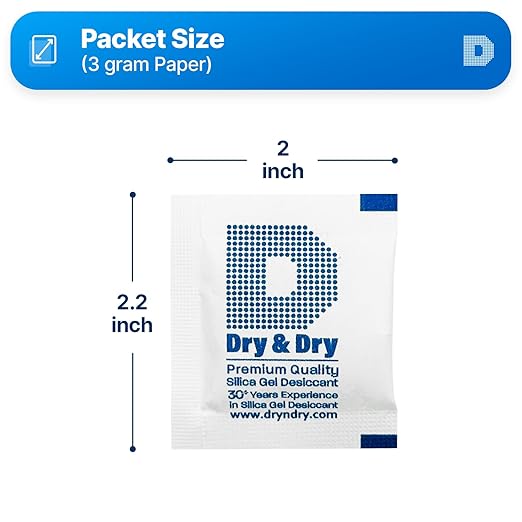 Dry & Dry Silica Gel Desiccants, Silica Gel Packs - Rechargeable (Food Safe) Silica Gel Packets - White - 30 Packets (3 Gram)